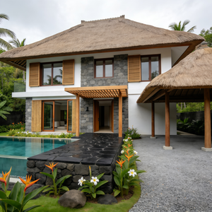 Services de conception et de construction <span class=keywords><strong>d</strong></span>'<span class=keywords><strong>architecture</strong></span> moderne <span class=keywords><strong>d</strong></span>'inspiration asiatique du Sud-Est : Maison contemporaine à deux étages avec garage - Product Image 1