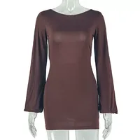Robe moulante à manches longues, col rond, dos nu, unie, style streetwear, ODM, mode décontractée pour femmes en marron et noir