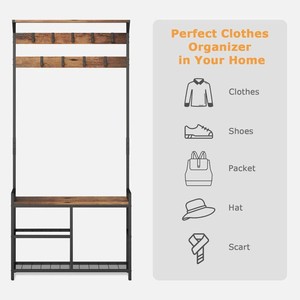Vintage Brown Metal Wood <strong>Coat</strong> Rack Floor Standing <strong>Corner</strong> Entryway Bench <strong>Coat</strong> Hanger <strong>Stand</strong> With Shoe Storage - Product Image 4