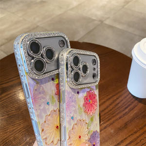 Coque de téléphone portable à paillettes laser motif floral pour iPhone 17 Air 16 15 14 Pro Max, étui antichoc en PC et TPU avec diamants brillants et protection de l'appareil photo - Product Image 5