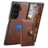 Étui portefeuille magnétique texturé en cuir de vachette PU avec support de chargement sans fil et boucle pour Samsung Z Fold 8 Ultra / Z Fold 7 / Z Fold 6