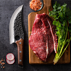 Cuchillo de Cocina <span class=keywords><strong>Pequeño</strong></span> Forjado con Diseño de Anillo para Dedo, Cuchillo Multiusos para Deshuesar y Limpiar Pescado con Patrón de Martillo para Supervivencia al Aire Libre - Product Image 1