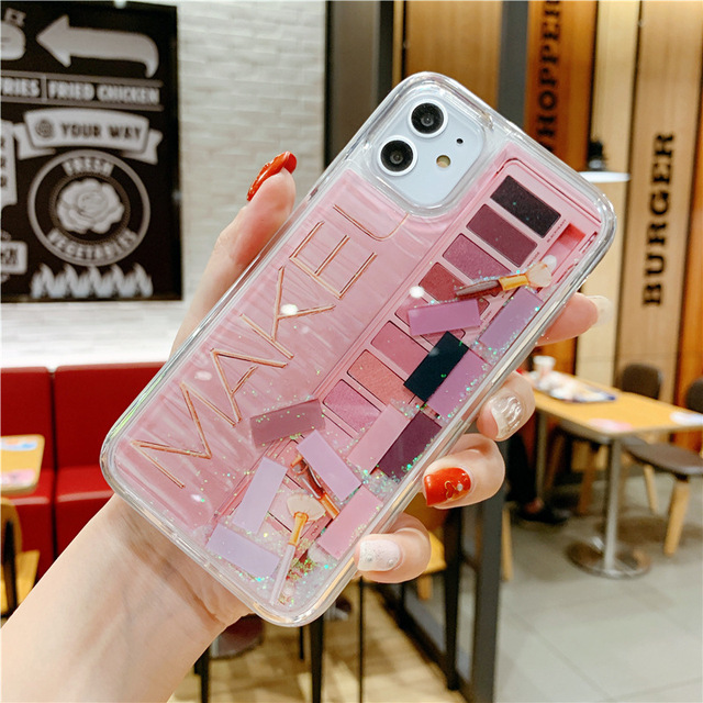 Fashion Women Eye Shadow Make up Phone Case Liquid Quicksand Phone Back Cover for iPhone 14 Pro Max