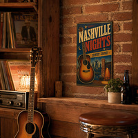Letrero Metálico Rústico Vintage de Música Country, Letrero de Metal Estilo Antiguo, Póster Decorativo de Pared con Guitarra de Nashville para Bar