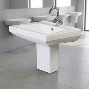 Lavabo en céramique standard pour salle de bain avec demi-pied Ecco Set, vasque sur pied, équipement sanitaire - Product Image 1
