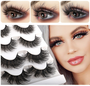 5 paires de faux cils en fourrure de vison 3D doux, fins, fournis, longs, épais, faits à la main avec un <span class=keywords><strong>tige</strong></span> en <span class=keywords><strong>coton</strong></span> noir réutilisable et un grand rouleau - Product Image 4