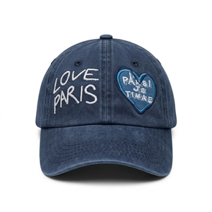Casquettes 5 panneaux style parisien directement <span class=keywords><strong>de</strong></span> l'usine – Casquettes en coton sportives et formelles personnalisées avec patch brodé Cœur et Amour <span class=keywords><strong>Paris</strong></span> - Product Image 3