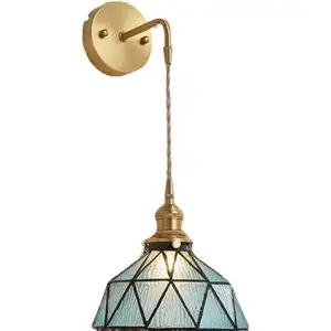 Handmade Retro Japanese Glass Wall Lamp with LED Nordic Style Copper Body Bedroom Hostel Corridor Ins Wind Retro Corridor Lamp