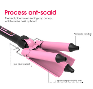 Rizador de varita de hierro de 3 barriles, rizador de pelo de <span class=keywords><strong>sirena</strong></span> con temperatura ajustable, ondulador de cabello rosa - Product Image 2