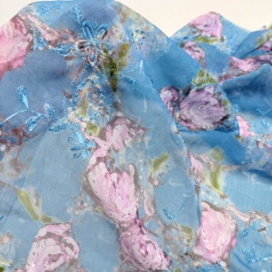 Tela de textura plisada bordada de poliéster de alta calidad 100%, estampado Floral negro y azul, <span class=keywords><strong>Material</strong></span> de Vestido ligero y transpirable - Product Image 6