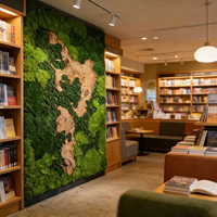 Mur végétal personnalisé en bois d'olivier avec mousse préservée, écologique, insonorisant, design biophilique pour hall d'entreprise, bureau, marque Moss