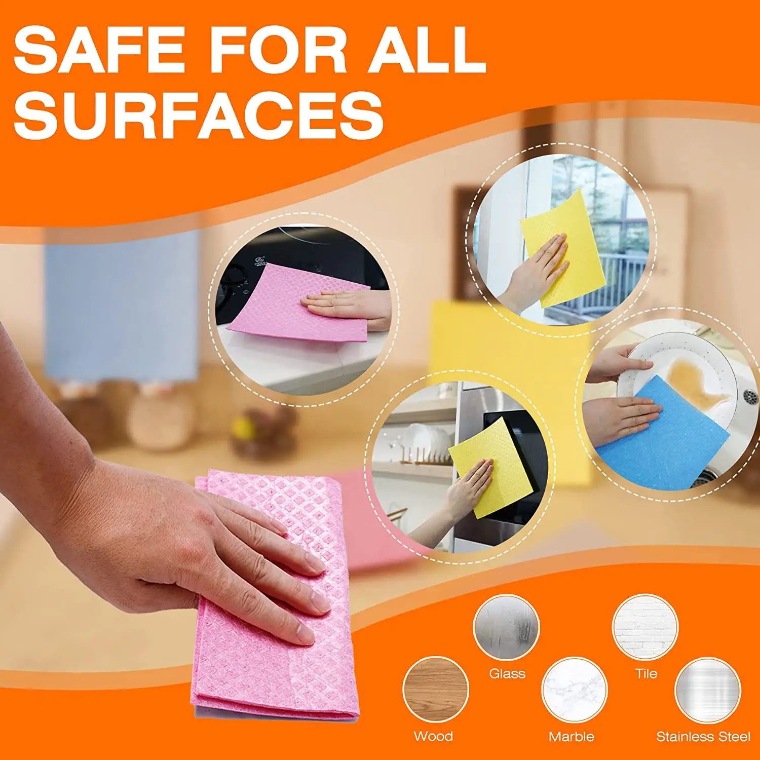 Fast Delivery Reusable Environmentally Friendly Fiber Cloth Sponge Kitchen Cleaning Cloth 10 Piece Set