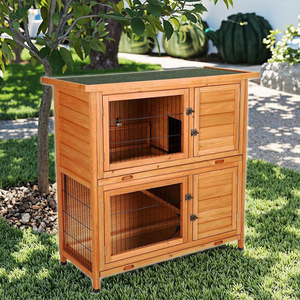 <span class=keywords><strong>Cage</strong></span> à lapins en bois de sapin à 2 étages avec zone de vie et de course séparées, maison pour lapins d'intérieur et d'extérieur - Product Image 4