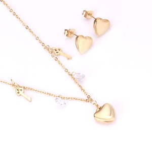 Asonsteel BRAND <b>WEDDING</b> <b>BRIDAL</b> GOLD JEWELRY SET FASHIONABLE 24K GOLD Heart Key Pendant Earrings JEWELRY SET - Product Image 1