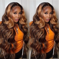 Perruque Frontale en Dentelle Blonde Miel Ondulée Ombrée en Cheveux Humains Brésiliens 30 Pouces, Perruque Frontale 4*13 avec Mèches en Cheveux Humains Vierges
