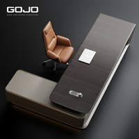 Bureau de direction moderne de luxe haut de gamme en forme de L avec éclairage LED, table de bureau en bois pour PDG, mobilier de bureau commercial, bureau de patron