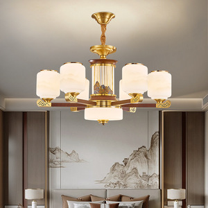 Chinese Style Chandelier All Copper Solid Wood Multi Head Led Living Room <b>Ceiling</b> <b>Light</b> Zen Villa Study Lighting - Product Image 3