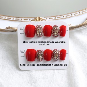 Uñas Postizas Hechas a Mano para Boda <span class=keywords><strong>2023</strong></span>, Novedad, Uñas Festivas Rojas, Año Nuevo, Navidad, Uñas de Novia, Pegatinas para Uñas, Tulipán - Product Image 2
