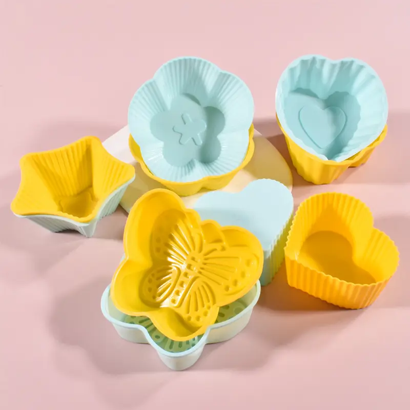 Silicone Cupcake Liners Reusable Baking Cups Nonstick Easy Clean Pastry Muffin Molds 5 Shapes Butterfly, Stars, Heart, Flowers