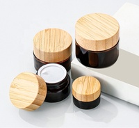 Wadah krim kosmetik kaca isi ulang dengan tutup bambu serbuk kayu untuk krim Lotion