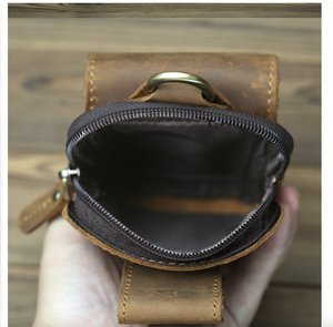 Sac banane rétro en cuir véritable Crazy Horse Andong pour homme, pochette de téléphone, sacoche de travail extérieure, petits sacs de ceinture de 6 pouces - Product Image 4