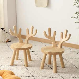 Taburete de Madera Maciza con Forma de Ciervo, Color Natural, Silla Infantil de Estilo Nórdico con Temática Animal - Product Image 2