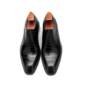 G64-B605 son üst katman dana kabartmalı timsah deri resmi erkek ayakkabıları rahat ofis resmi erkek ayakkabıları