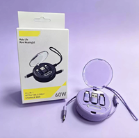 Nouvelle boîte de rangement rétractable 6-en-1 60W pour câble de charge rapide avec support de téléphone, étui personnalisé avec logo, organisateur d'adaptateur de voyage portable