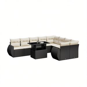 Ensemble de canapés de patio en polyrotin noir pour 10 personnes, mobilier d'extérieur avec coussins, design contemporain, sièges modernes - Product Image 1