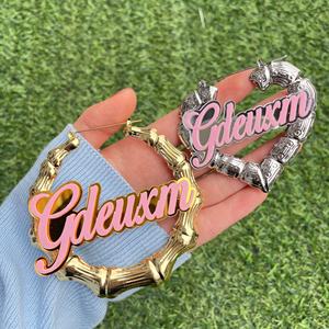 INS مخصص اسم الفولاذ المقاوم للصدأ xoxo عناق قبلة هوب مقرعة الباب كبيرة أقراط حلقية كبيرة الروطان الذهب مطلي الخيزران أقراط - Product Image 6