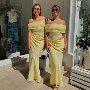Jupe en tulle élégante de style mondain pour les vacances de printemps à épaules dénudées, <span class=keywords><strong>robe</strong></span> de tempérament transparente au design deux pièces - Product Image 3