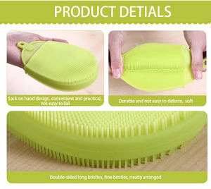 सदाबहार कस्टम लोगो पर्यावरण के अनुकूल डबल-पक्षीय भोजन ग्रेड सिलिकॉन स्पंज डिश वाशिंग रसोई स्क्रबर ब्रश 15x10 सेमी ns208204 - Product Image 4