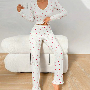 Nouveaux pyjamas de style européen et américain, à manches longues à volants et pantalon, décontractés et adaptés à la tenue de tous les jours - Product Image 4