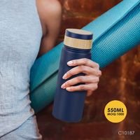Botol Air Termal Baja Tahan Karat, Botol Air Panas Tutup Bambu Asli Putih Dinding Ganda 600ML/13OZ