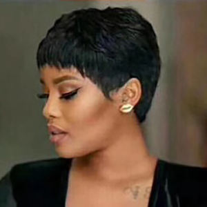 Perruques Courtes Pixie Coupées <span class=keywords><strong>Bob</strong></span> Plissé Ondulé Noir Synthétique pour Femmes Noires - Product Image 3