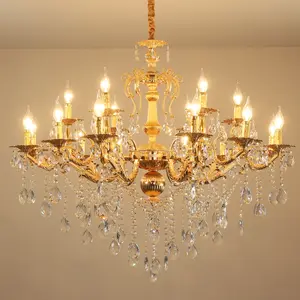 Modern zinc alloy crystal chandelier luxury banquet hall decoration lighting temple golden crystal luster crystal pendant light