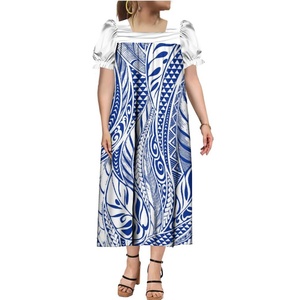 Nouvelle Robe Midi Femme Grande Taille à Col Carré et Imprimé Polynésien Hawaïen, Style Mousseline, Personnalisée Micronésienne Muumuu Mumu - Product Image 2