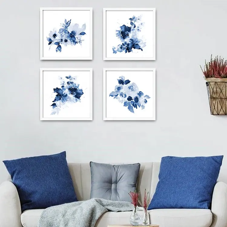 EAGLEGIFTS Abstract Painting Blue Floral Watercolor Wall Art Blush Scandinavian Poster Modern Home Decor for Living Room