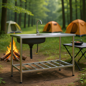 Fregadero de camping de acero inoxidable de un solo compartimento con grifo para aventuras al aire libre - Product Image 2