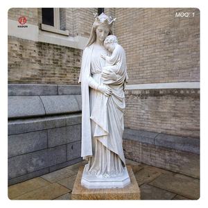 Statue de la Vierge <span class=keywords><strong>Marie</strong></span> et de l'enfant <span class=keywords><strong>Jésus</strong></span> en marbre blanc, sculpture de pierre d'extérieur pour jardin - Product Image 1