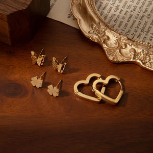 Boucles <span class=keywords><strong>d</strong></span>'oreilles géométriques en <span class=keywords><strong>trois</strong></span> parties, modèle E0949-E0957, design floral en chiffres romains, kevlar, pierre naturelle, électroplaqué - Product Image 2