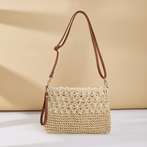Sac de plage d'été en crochet pour femmes, sac à bandoulière en paille à <span class=keywords><strong>la</strong></span> mode, vente en gros, avec fermeture éclair, sac messager - Product Image 5