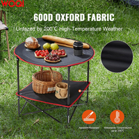 WOQI Table ronde pliante de camping en toile pour pique-nique portable en plein air avec 4 porte-gobelets