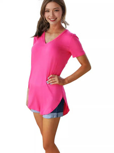 T-<span class=keywords><strong>shirt</strong></span> décontracté pour femme à manches courtes, col en V profond, couleur unie, respirant, coupe ample, style européen et américain, pour tous les jours - Product Image 2
