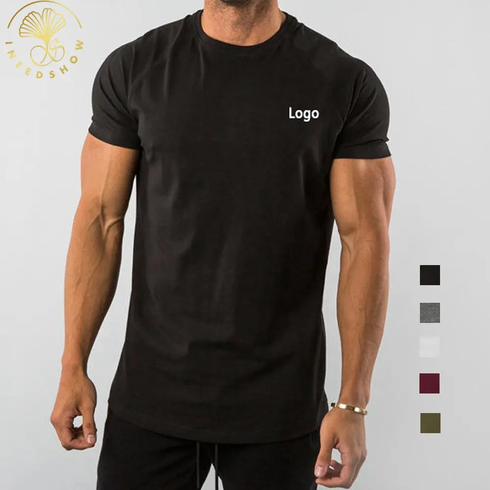 Camiseta de manga corta con estampado personalizado de lujo de algodón negro liso para gimnasio Atlético correr para hombre con logotipo