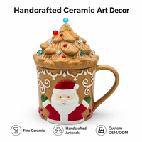 Nouvelle Arrivée 2026 : Ensemble de Tasses de Noël en Céramique avec Couvercle en Forme d'Arbre et Motif Père Noël en Relief 3D – Tasses à Café de Fêtes en Gros