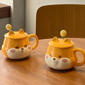 Cute <b>Dog</b> <b>Ceramic</b> Coffee Mug Animal Porcelain Mug with Spoon - Product Image 5