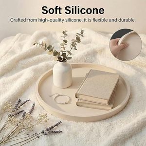 Silicone Round Storage <b>Tray</b> Marble Pattern Large Medium <b>Small</b> Bathroom Countertop Organizer Polished Finish - Product Image 2