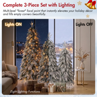 Ensemble de 3 arbres de Noël en cascade enneigés, décorations de Noël, fournitures de décoration, cadeaux, jouets, fournitures de décoration de Noël