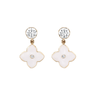 Fashion Drop <b>Earrings</b> 316L Stainless Steel PVD Gold Plating White Flower Design With <b>Crystal</b> <b>Studs</b> - Product Image 2